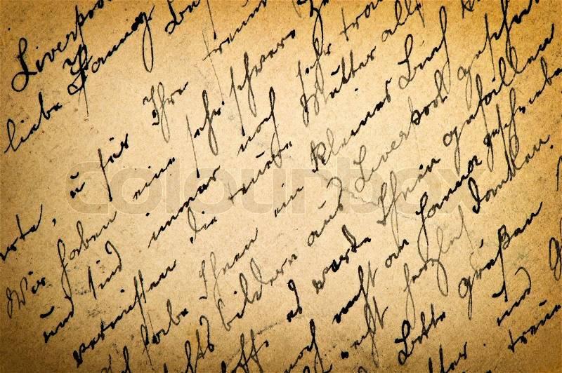 Old letter with vintage handwriting. Grungy paper background. Retro style toned picture, stock photo