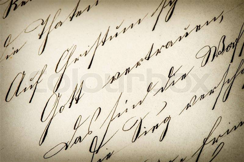 Vintage handwriting. antique manuscript. aged paper background. retro style toned picture, stock photo