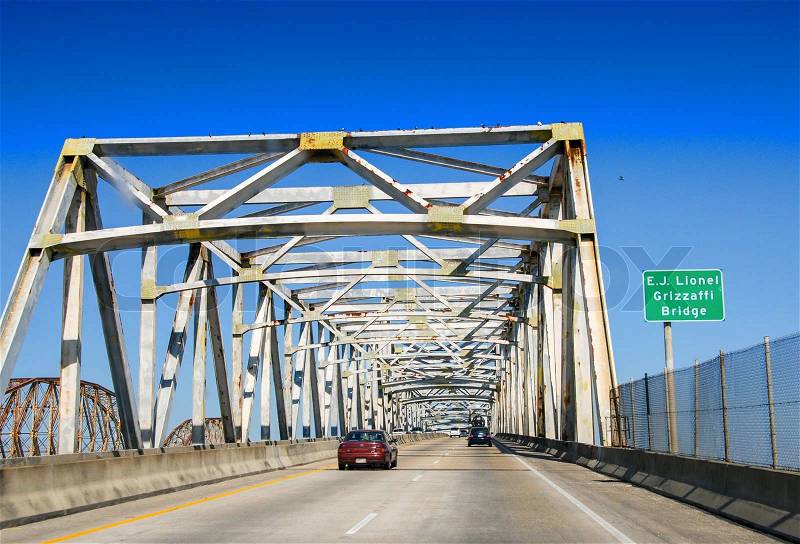 Grizzaffi Bridge is a cantilever bridge in the U.S. state of Louisiana, stock photo