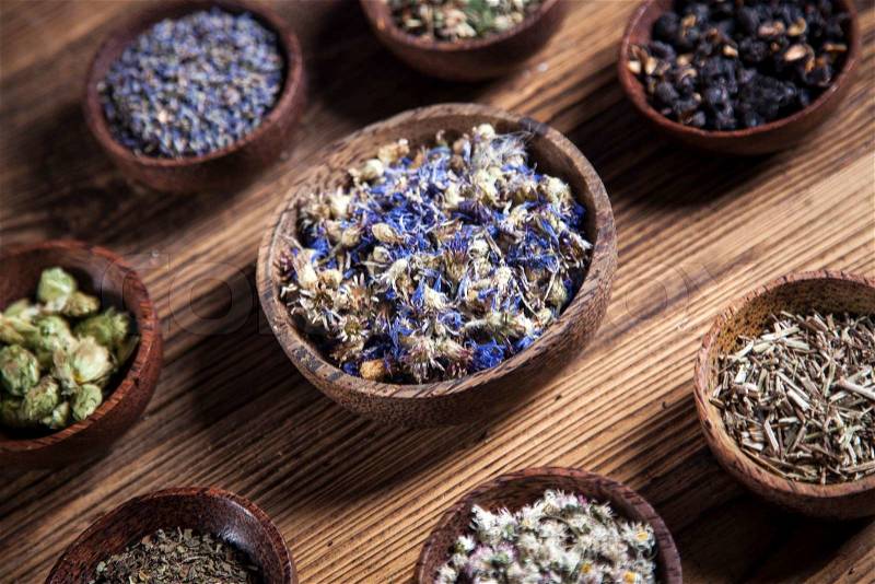 The ancient Chinese medicine, herbs and infusions, stock photo