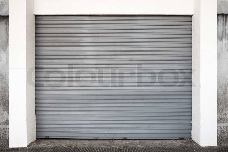 Gray metal garage gate, background photo texture, stock photo