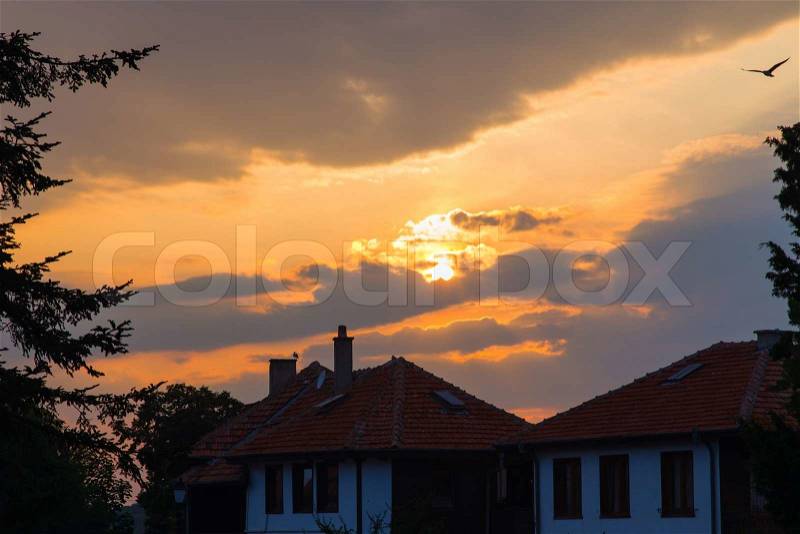 Sunset sunrise sky home clouds, stock photo