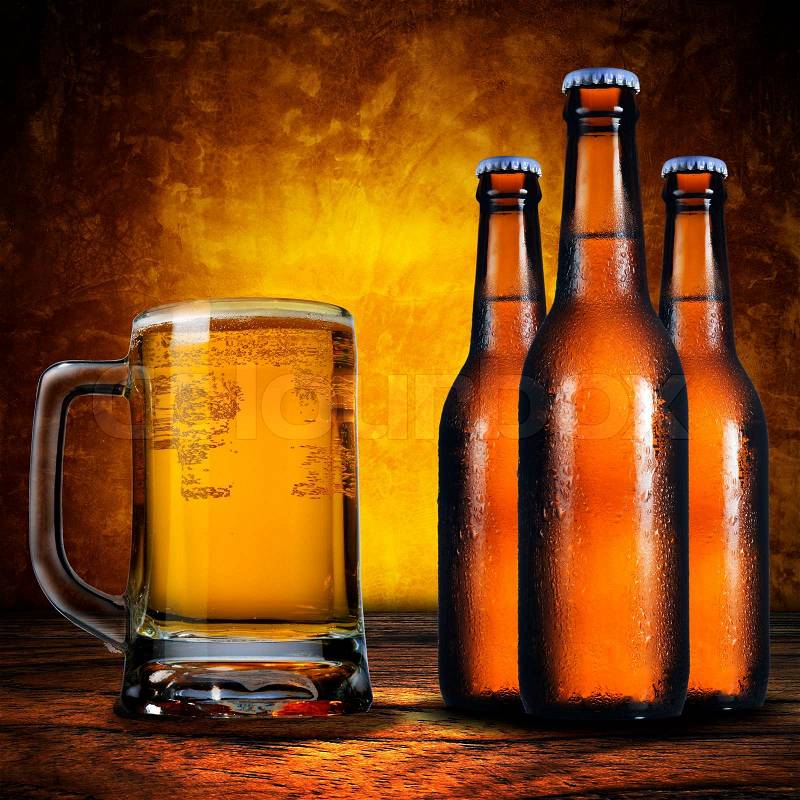 Bottle and Glass of Cold Beer, stock photo