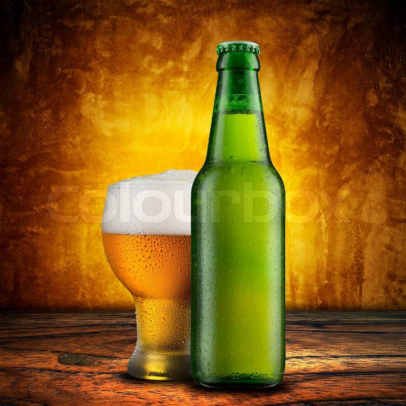 Bottle and Glass of Cold Beer, stock photo
