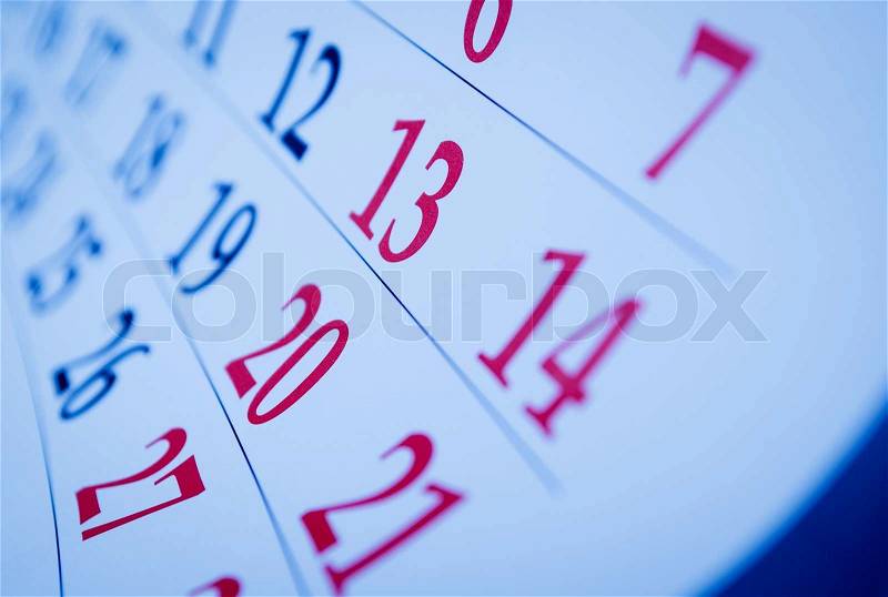 Blank calendar with squares viewed obliquely with focus to the dates, stock photo
