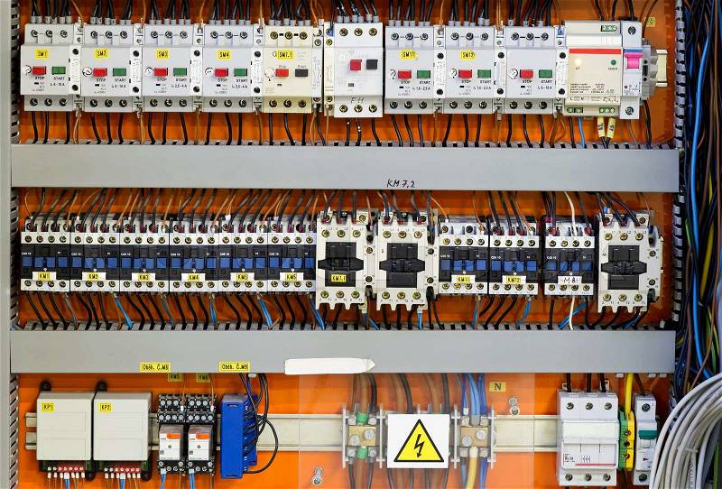 Control panel with static energy meters and circuit-breakers (fuse), stock photo