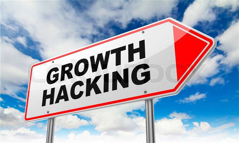 Growth Hacking - Inscription on Red Road Sign on Sky Background, stock photo