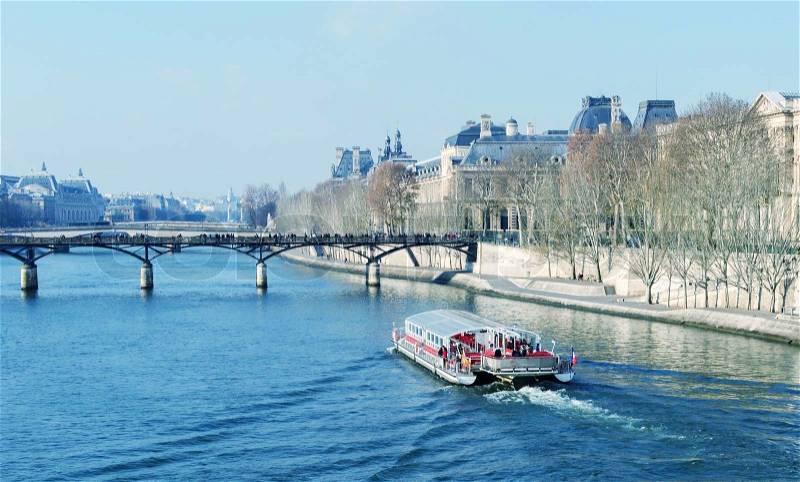 Bateau on the Seine. Parisian boat making a city tour, stock photo
