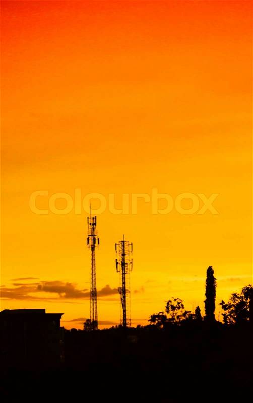 Sunset sky and cloud with silhouette antenna, stock photo