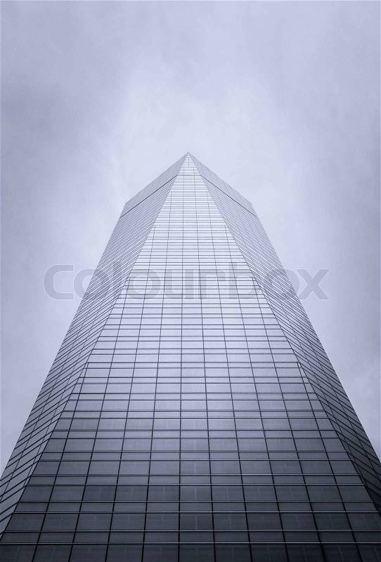 MADRID, SPAIN - MARCH 10, 2013: Cuatro Torres Business Area (CTBA). The Glass Tower skyscraper, was designed by architect Cesar Pelli and is the tallest building of Spain, stock photo
