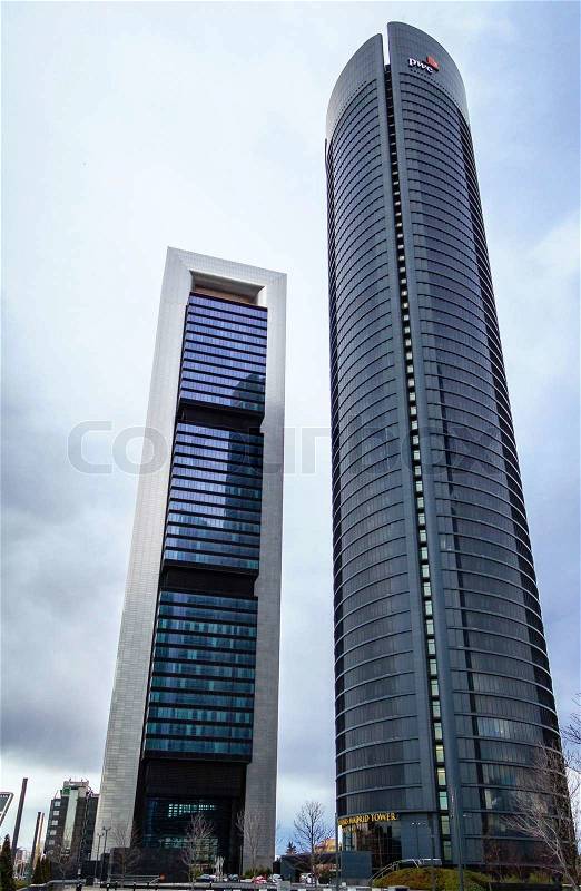 MADRID, SPAIN - MARCH 10, 2013: Cuatro Torres Business Area (CTBA). View of Bankia Tower and PwC Tower skyscrapers, stock photo