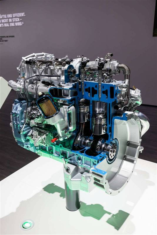 New Mitsubishi Common Rail Diesel Engine at the 65th IAA Commercial Vehicles 2014 in Hannover, Germany, stock photo