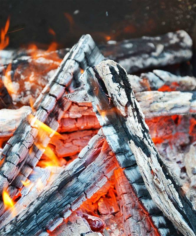 Flaming wood charcoal, stock photo