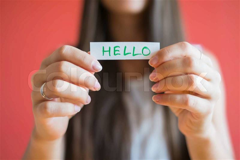 Picture icon hello world in his hand, stock photo