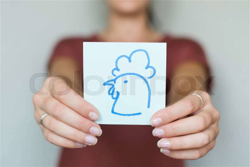 Drawing image chicken in hand, stock photo