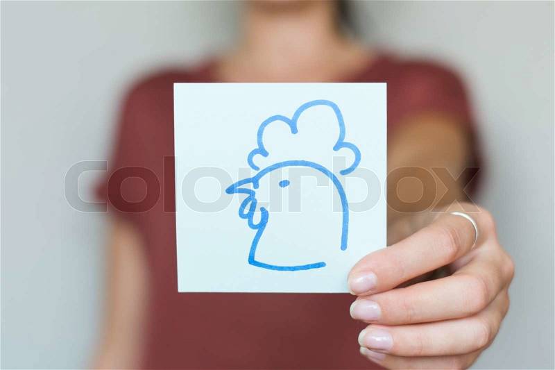 Drawing image chicken in hand, stock photo