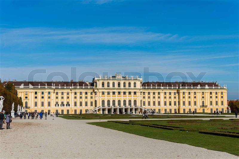 Vienna - OCTOBER 14: Schonbrunn Palace on October 14 in Vienna, Austria. Schonbrunn Palace building is one of the most popular tourist attractions in Vienna, stock photo