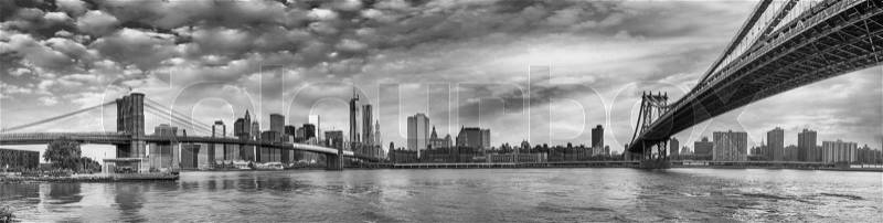 New York City - Stunning panoramic view of Brooklyn and Manhattan Bridge with skyline, stock photo