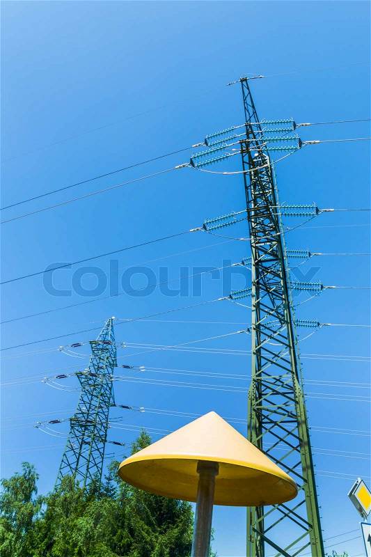 A conduit for gas and electricity pylons of a high voltage line, stock photo