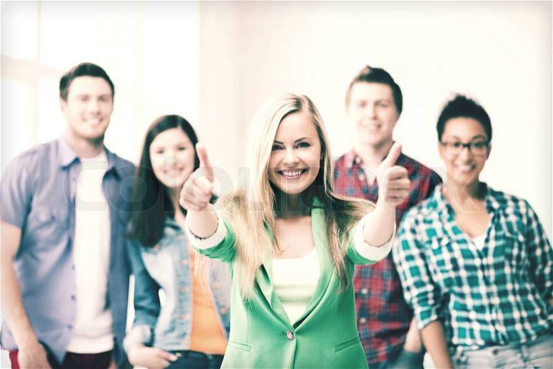 Education concept - group of students at school, stock photo