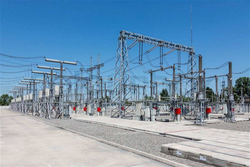 Part of electric station engineering construction on a plant, stock photo