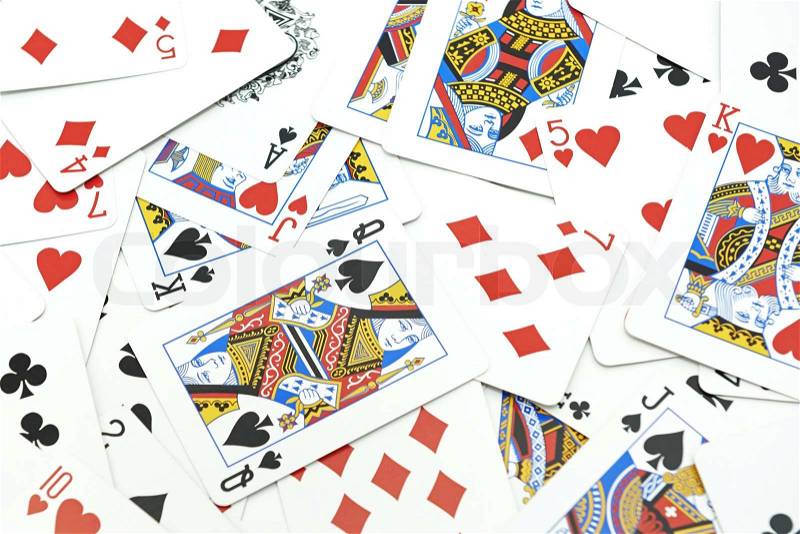 Closeup of a scattered deck of cards, stock photo