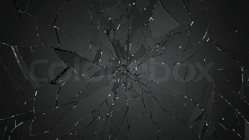 Shattered or broken glass on black. Large resolution, stock photo