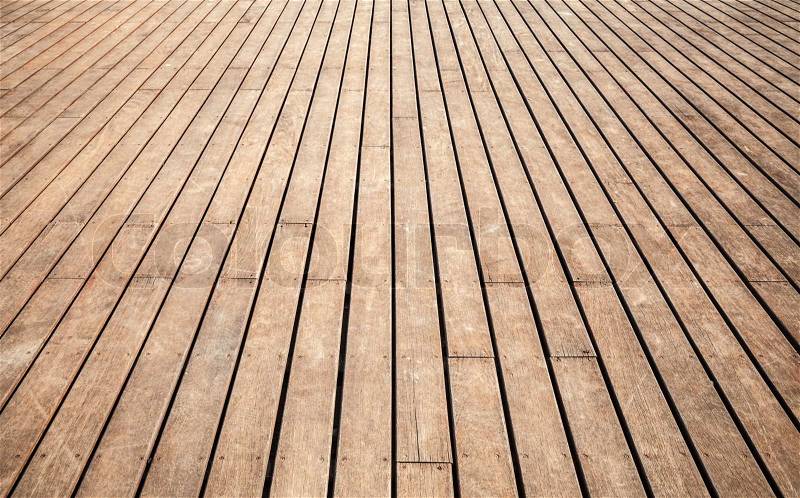 Old wooden pier floor perspective. Background photo texture, stock photo