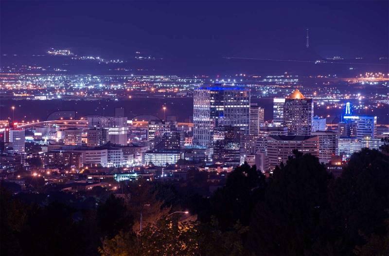 Salt Lake City Night Scenery. Cityscape at Night. City Illumination, stock photo