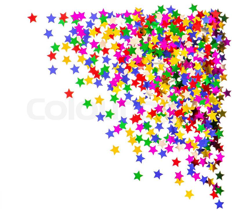 Colorful star shaped confetti. red, blue, green, yellow. festive holidays background, stock photo