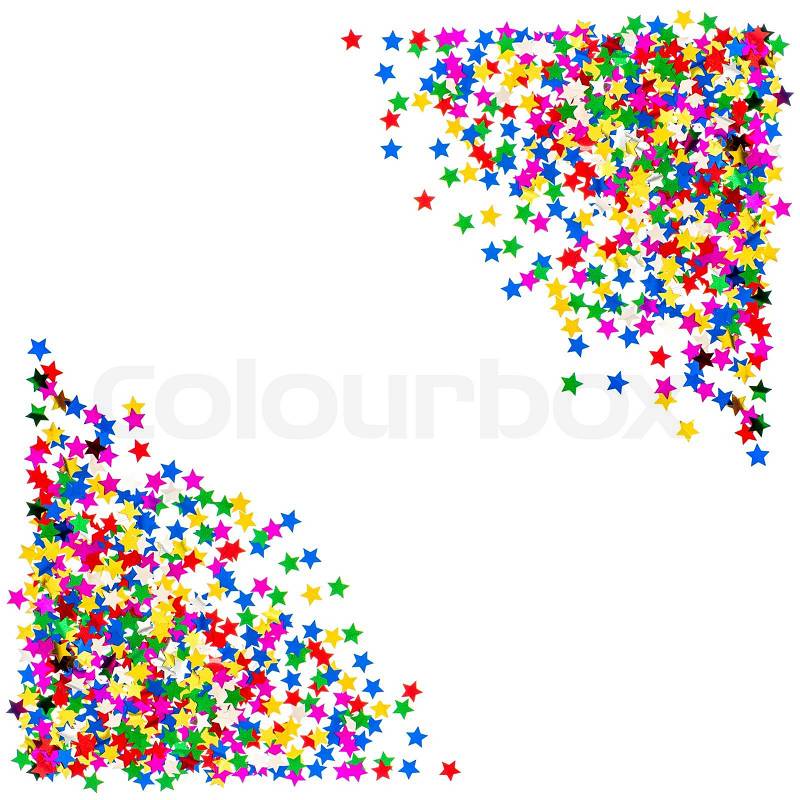 Colorful star shaped confetti. red, blue, green, yellow. festive holidays background, stock photo