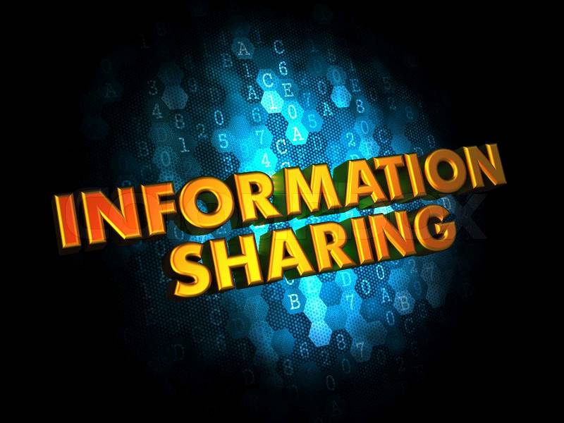 Information Sharing - Gold 3D Words on Digital Background, stock photo