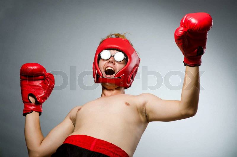 Funny nerd boxer in sport concept, stock photo