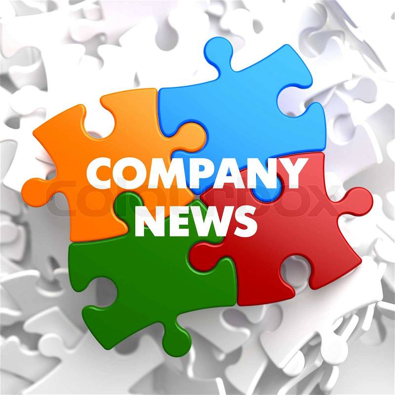 Company News on Multicolor Puzzle on White Background, stock photo