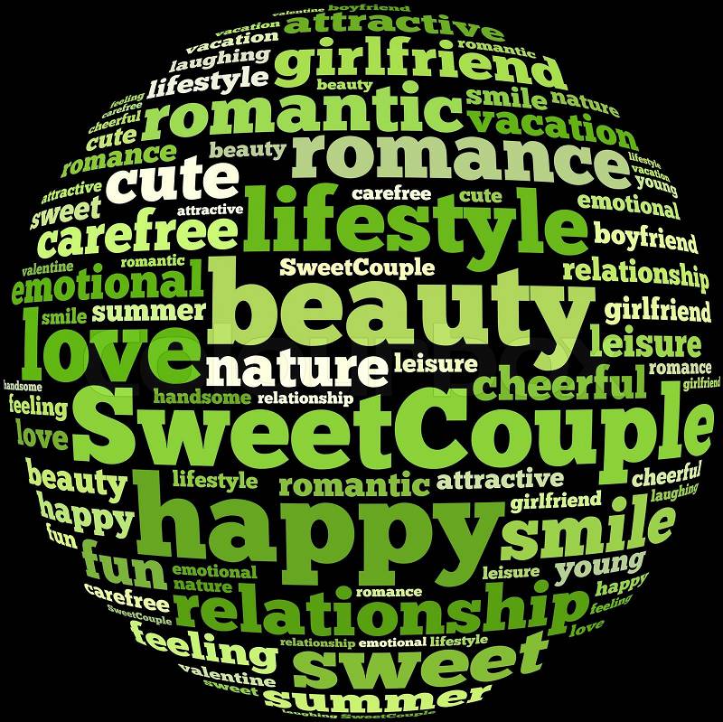 Sweet couple info-text graphics and arrangement concept on white background (word cloud), stock photo