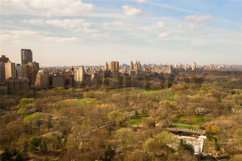 Autumn view of Central Park from the hotel window, Manhattan, New York, America, stock photo