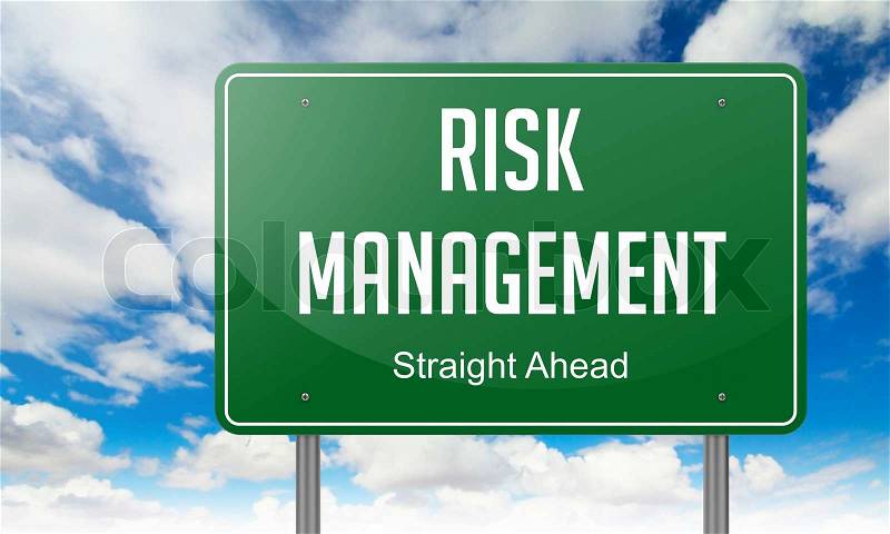 Risk Management - Highway Signpost on Sky Background, stock photo