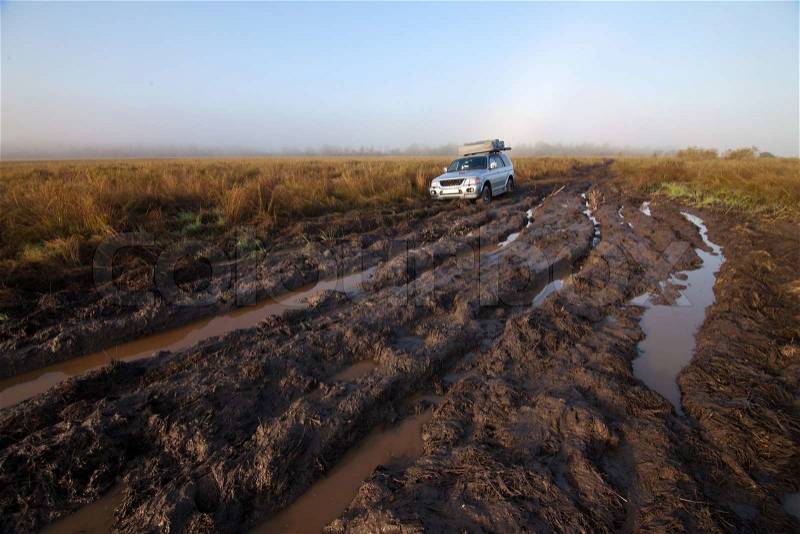 4x4 car stuck in mud , stock photo