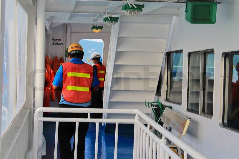 Officer maintenance man on ferry koh samui travel, thailand, stock photo