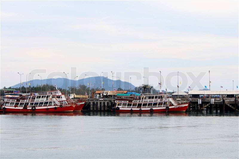 Sea port of seatran ferry terminal a pier koh samui,surat thani province,thailand travel, stock photo