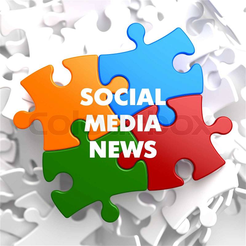 Social Media News on Multicolor Puzzle on White Background, stock photo