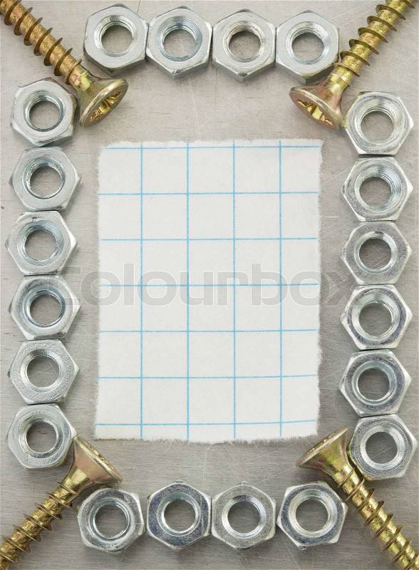 Hardware tools at metal background texture, stock photo