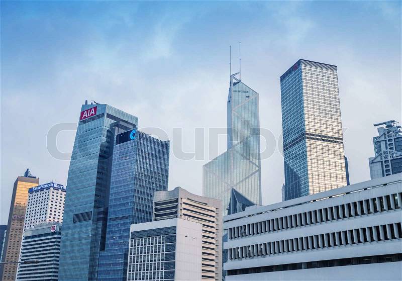HONG KONG, CHINA - MAY 12: View of of Hong Kong downtown skyline on May 12, 2014. Hong Kong is one of the two Special Administrative Regions of the People\'s Republic of China, stock photo