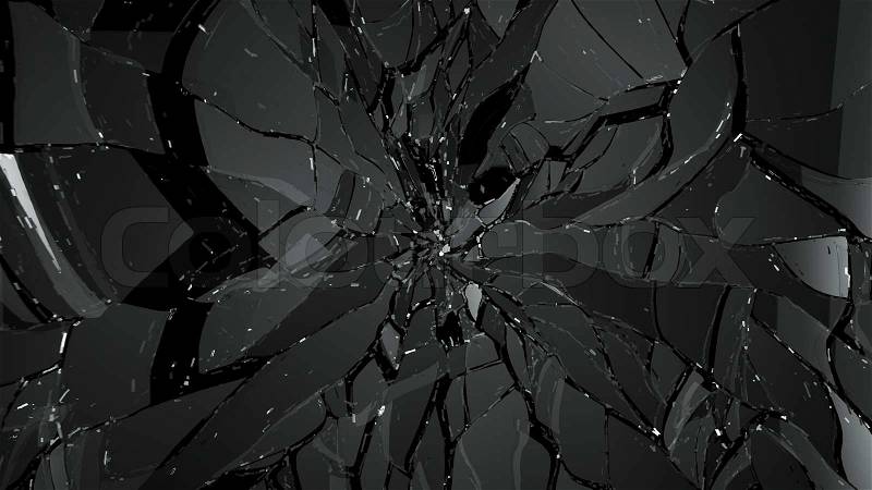 Destructed and Shattered glass on black. Large resolution, stock photo