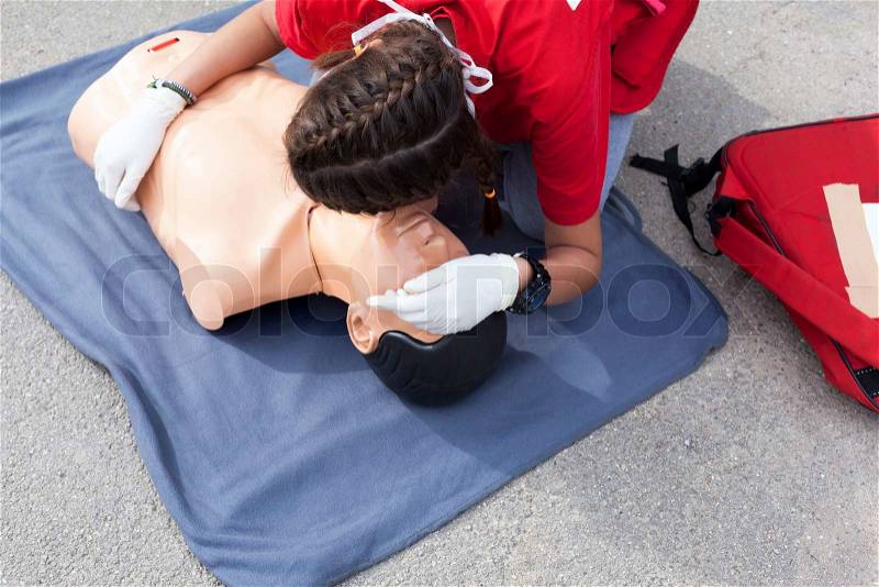 First aid training detail, stock photo