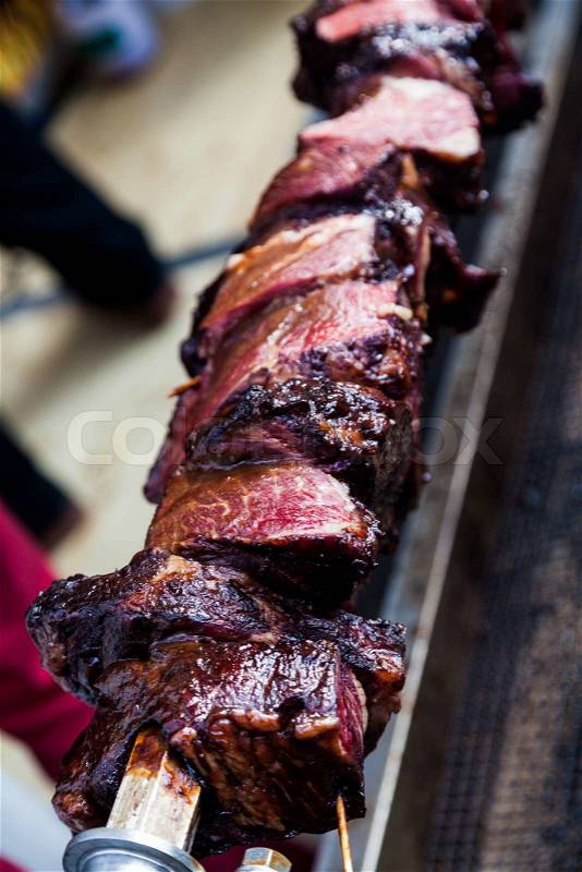 Large pieces of meat on stick. grilled meat, stock photo