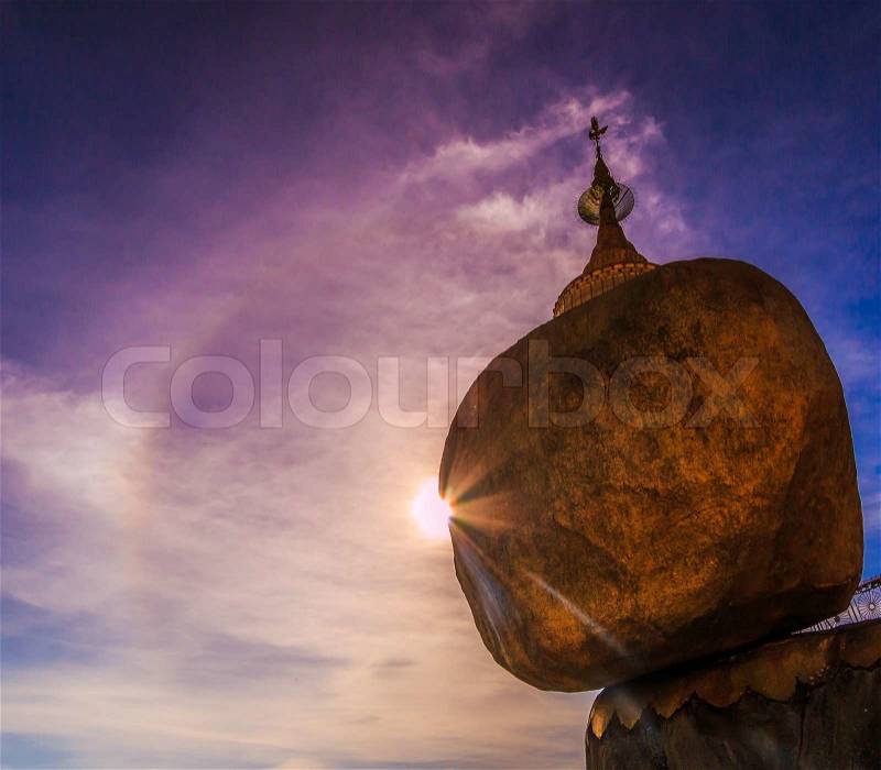 Golden rock, Kyaikhtiyo pagoda, Myanmar.They are public domain or treasure of Buddhism, no restrict in copy or use, stock photo