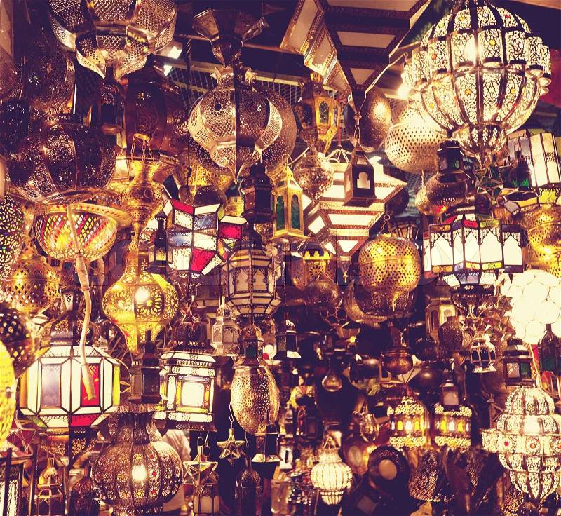 Lamp shop in moroccan market, stock photo