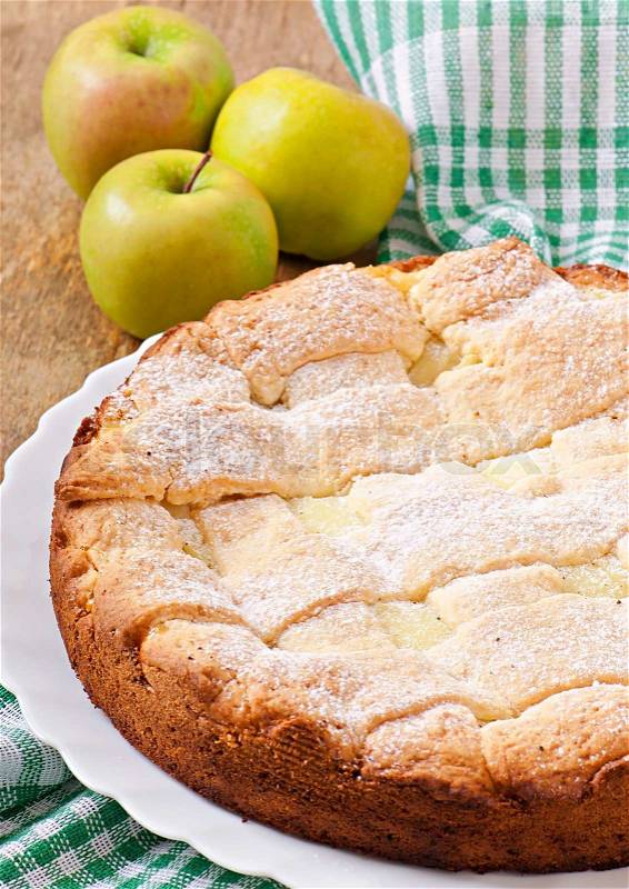 Apple pie with custard, stock photo