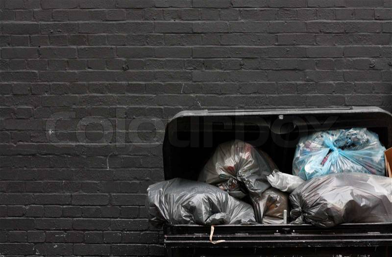 Trash bags in a garbage bin, stock photo